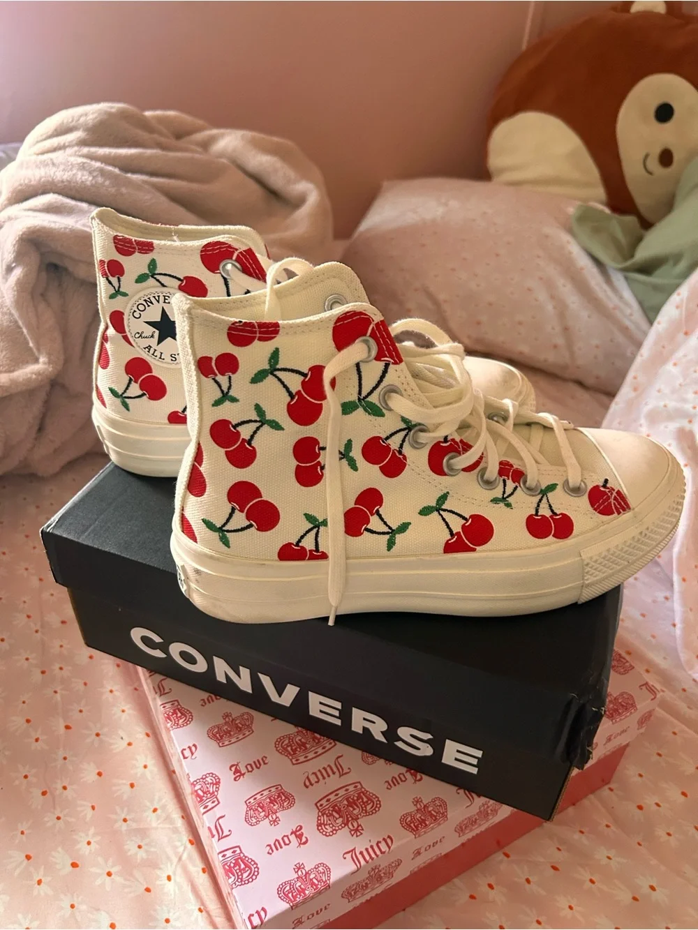 Converse White High-Top Sneakers with Red Cherry Print